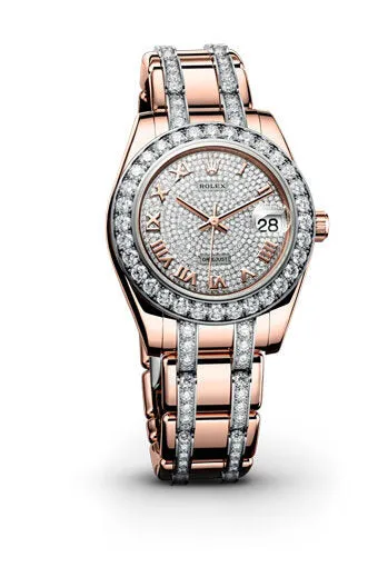 Rolex Lady-Datejust Pearlmaster Diamond Pave Dial 18K Everose Gold (Diamond-Set) Automatic Ladies Watch 81285CDRDPM